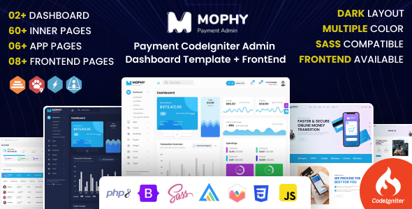 Mophy - Payment Admin Dashboard Codeigniter Template + Frontend Pages - Admin Templates Site Templates