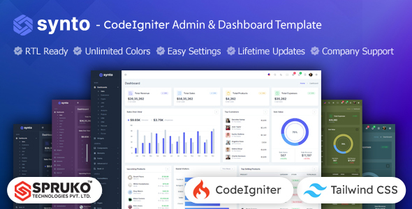 Synto - Codeigniter Tailwind CSS Dashboard Template - Admin Templates Site Templates