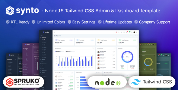 Synto - NodeJS Dashboard Tailwind Template - Admin Templates Site Templates