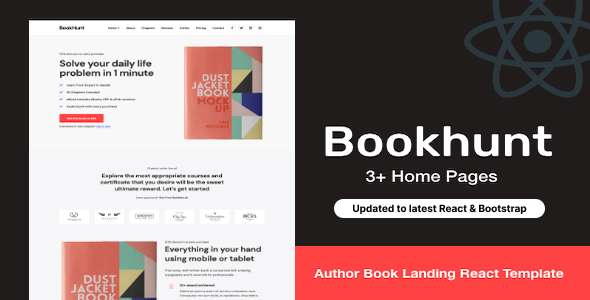 Bookhunt - Author eBook Landing React Template - Technology Site Templates
