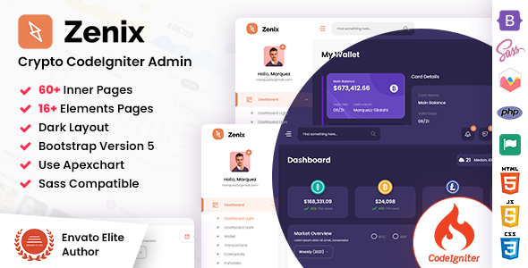 Zenix - Crypto CodeIgniter Admin Dashboard Template - Admin Templates Site Templates