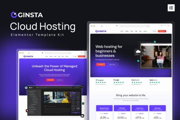 Ginsta - Cloud Hosting Company Elementor Template Kit - Technology & Apps Elementor