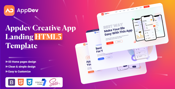 Appdev - App Landing HTML5 Template - Technology Site Templates
