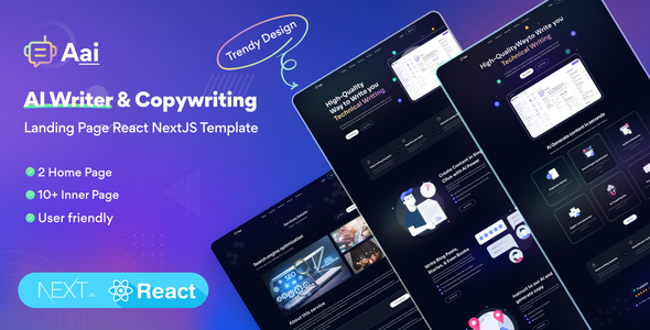 Aai - AI Writer & Copywriting Landing Page React NextJS Template - Technology Site Templates