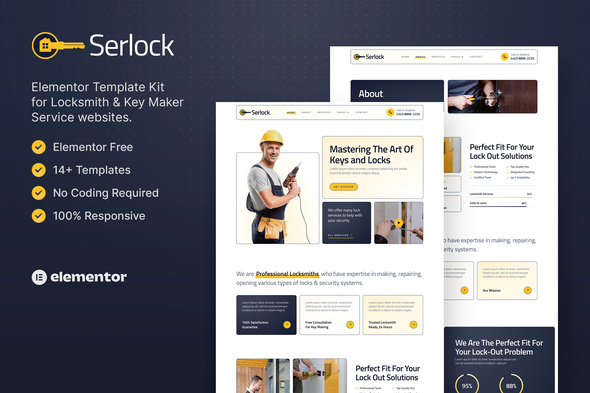 Serlock – Key Maker & Locksmith Service Elementor Template Kit - Business & Services Elementor