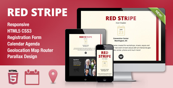 Red Stripe Responsive Parallax Event Site Template - Creative Site Templates