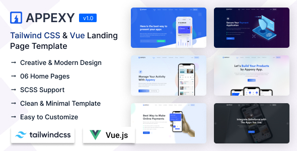 Appexy - Tailwind CSS & Vue Landing Page Template - Technology Site Templates