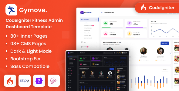 Gymove - CodeIgniter Fitness Admin Dashboard Bootstrap Template - Admin Templates Site Templates