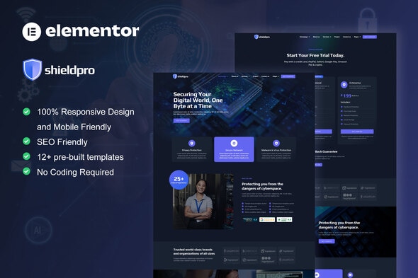 Shieldpro - Cyber Security Services Elementor Pro Template Kit - Technology & Apps Elementor