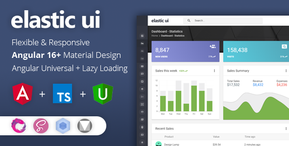 elastic ui - Angular 16+ Material Design & Redux Admin Template - Admin Templates Site Templates