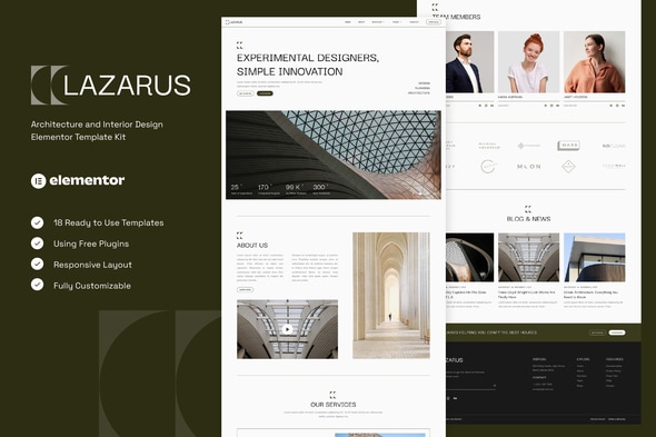 Lazarus - Architecture & Interior Design Elementor Template Kit - Real Estate & Construction Elementor