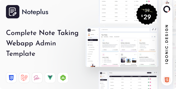 Noteplus - Note Taking Admin Template (VueJS, Laravel, HTML) - Admin Templates Site Templates