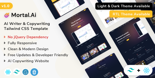 Mortal - React Js AI Writer & Copywriting Template - Technology Site Templates
