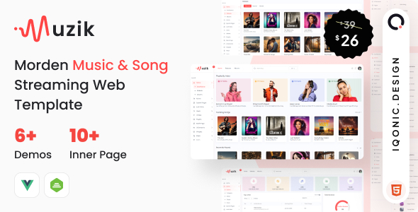 Muzik - Music Streaming Admin Template (VueJS, HTML) - Music and Bands Entertainment