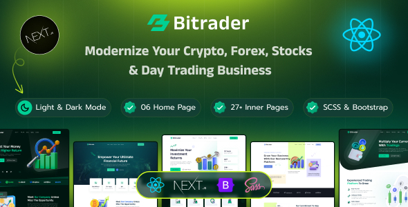Bitrader - Modern Crypto, Stock, and Forex Trading React ,Next js Template - Business Corporate