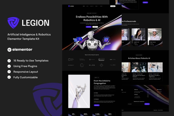Legion - Artificial Intelligence & Robotics Elementor Template Kit - Technology & Apps Elementor