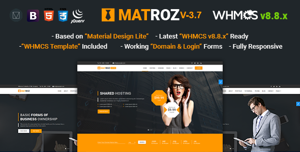 MatRoz | Web Hosting with WHMCS & Material Design Technology Business Template - Hosting Technology