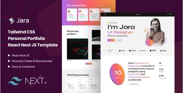 Jara - Tailwind CSS Personal Portfolio React NextJS Template - Virtual Business Card Personal