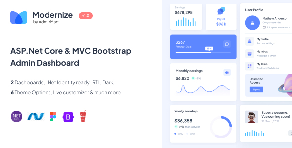 Modernize - ASP.Net Core & MVC Bootstrap Admin Dashboard Template - Admin Templates Site Templates