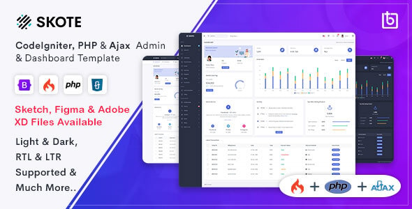 Skote - CodeIgniter, PHP & Ajax Admin Dashboard Template - Admin Templates Site Templates