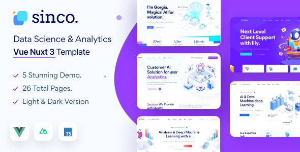 Sinco - Data Science & Analytics Vue nuxt 3 Template - Technology Site Templates