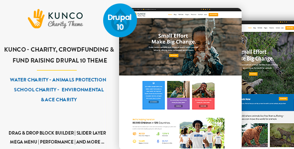 Kunco - Charity, Crowdfunding & Fund Raising Drupal 10 Theme - Nonprofit Drupal