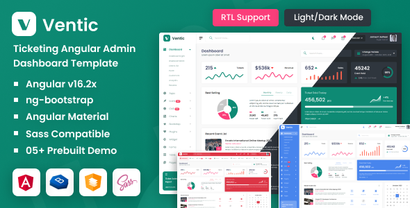 Ventic - Ticketing Angular Admin Template + No jQuery - Admin Templates Site Templates