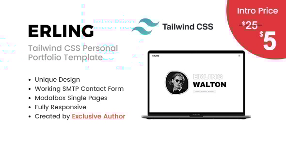 Erling - Tailwind CSS 个人作品集模板