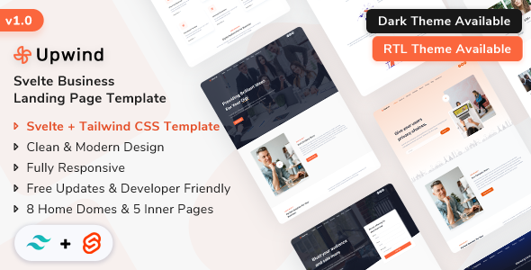 Upwind - Svelte Landing Page Template - Corporate Site Templates