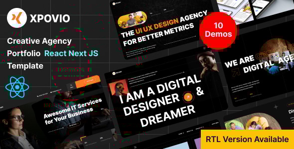 Xpovio- Digital Agency React Next Js Template + RTL - Site Templates