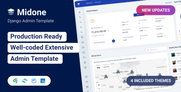 Midone - Tailwind CSS Django Admin Dashboard Template + HTML Version - Admin Templates Site Templates