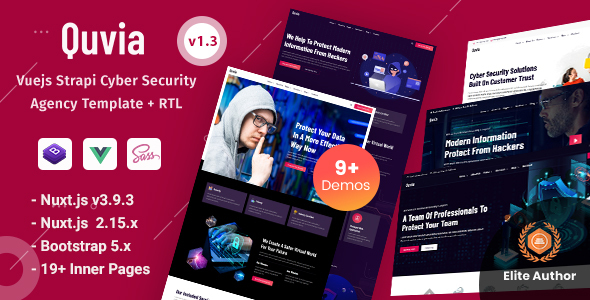Quvia - Strapi 4 Cyber Security Services Vuejs Template - Technology Site Templates