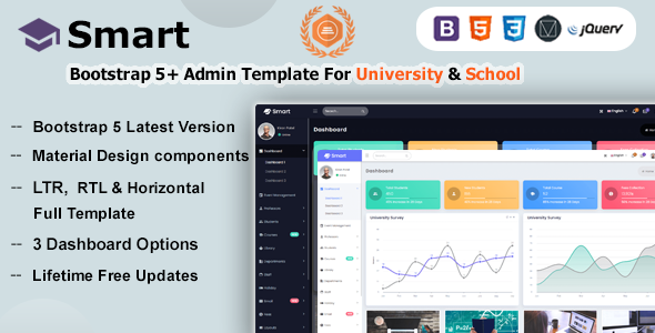 Smart - Bootstrap 5 Material Design Admin Dashboard Template for University, School & Colleges - Admin Templates Site Templates
