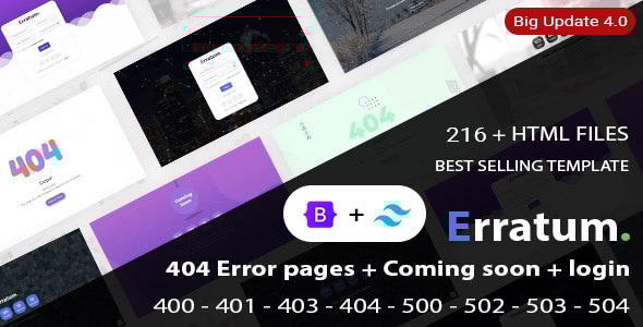 Erratum - 404 Error pages + Coming soon + Login + Signup - 404 Pages Specialty Pages