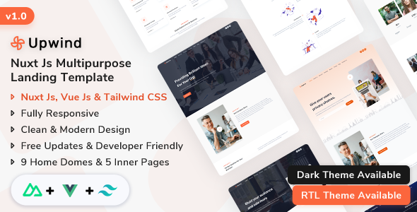 Upwind - Nuxt Js Landing Page Template - Corporate Site Templates