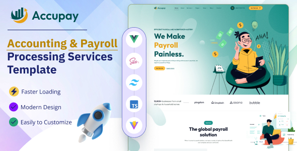 Accupay - Accounting & Payroll Processing Services Vue JS Tailwind CSS Template - Business Corporate