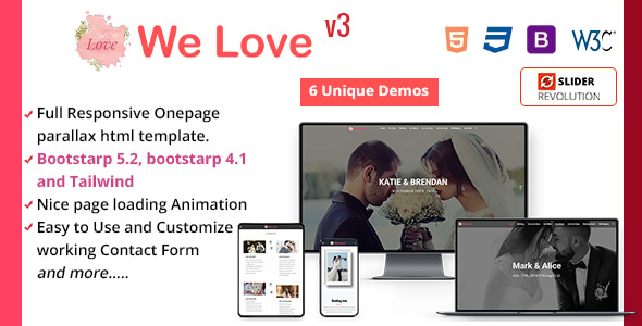 Responsive One page Wedding Template - Wedding Site Templates
