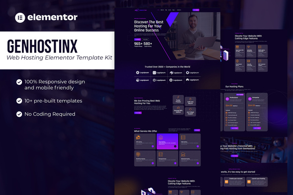 Genhostinx - Web Hosting Elementor Template Kit - Business & Services Elementor