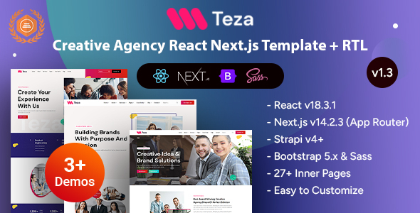 Teza - React Nextjs 14+ Creative Agency Template + RTL - Portfolio Creative