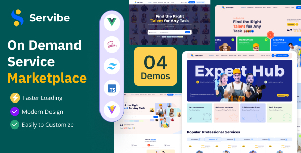 Servibe - On Demand Service Marketplace Tailwind CSS Vue Template - Business Corporate