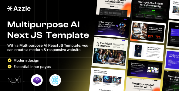 Azzle - AI Technology & Startup React Next Js Template - Technology Site Templates