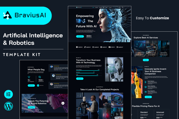 BraviusAI – AI & Robotics Elementor Template Kit - Technology & Apps Elementor