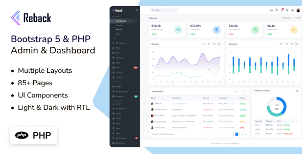 Reback - Bootstrap & PHP Admin Dashboard Template - Admin Templates Site Templates