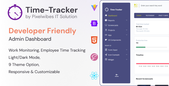 Timetracker - Time Tracking Management React Admin Template - Admin Templates Site Templates