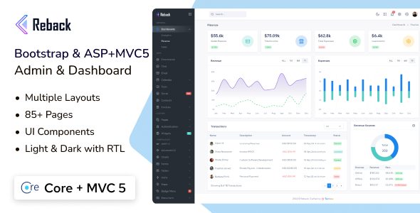 Reback - ASP Core + MVC 5 Admin Dashboard Template - Admin Templates Site Templates