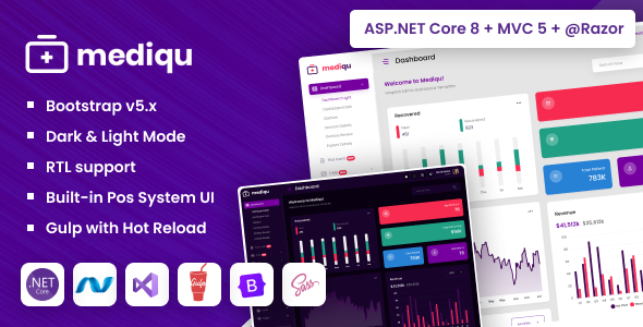 Mediqu – ASP.NET Core & MVC Bootstrap Hospital Admin Dashboard Template Dark-Light with RTL - Admin Templates Site Templates