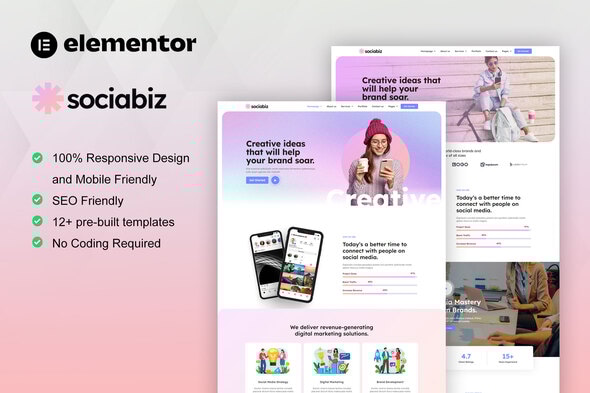 SociaBiz - Digital Marketing Agency Elementor Pro Template Kit - Creative & Design Elementor