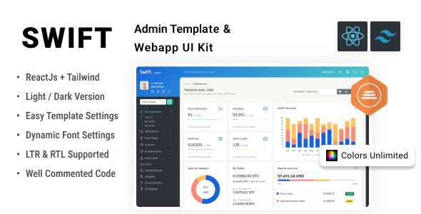Swift - React + Tailwind CSS Admin Dashboard Template - Admin Templates Site Templates