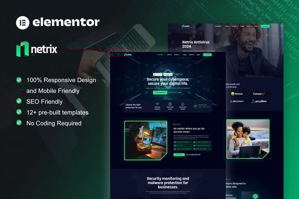 Netrix - Cyber Security Services Elementor Template Kit - Technology & Apps Elementor