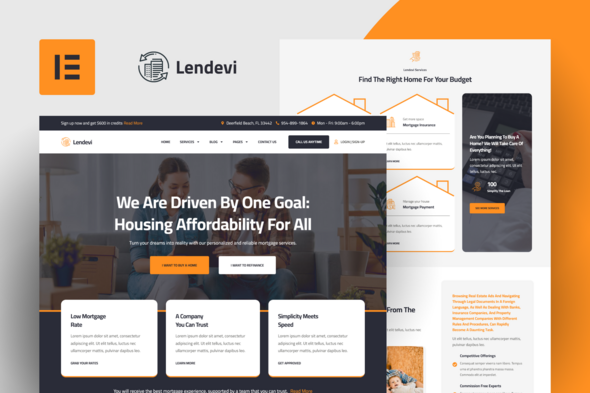 Lendevi - Mortgage Elementor Pro Template Kit - Finance & Law Elementor